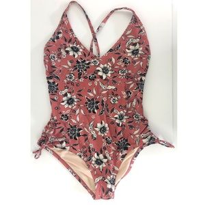 floral dusty pink v-neck strappy bathing suit